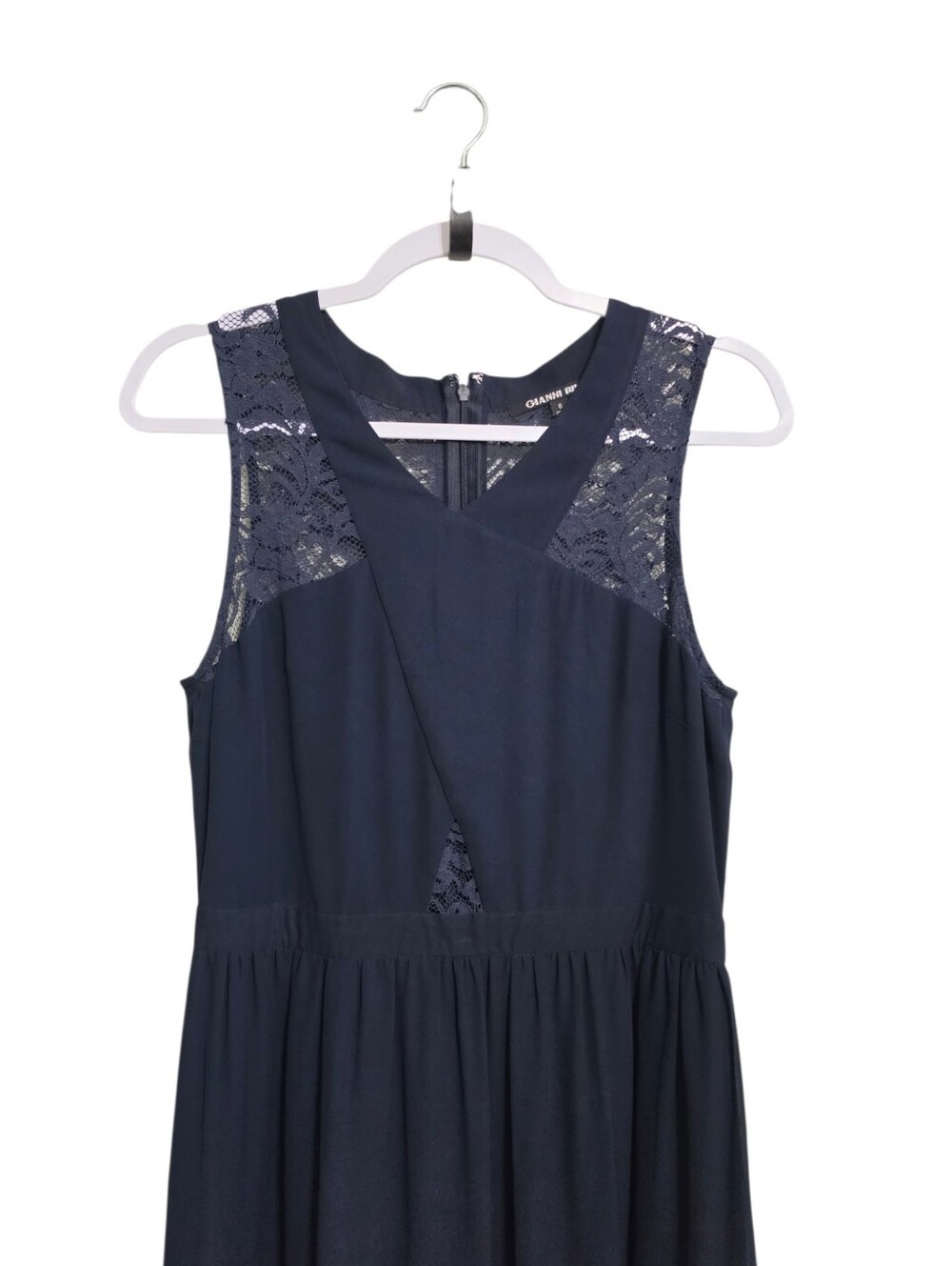 Gianni Bini Navy Chiffon Lace Maxi Dress 8 Event Party